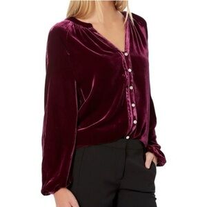 Faherty Women's Rich Burgundy Velvet Button Down Shirt